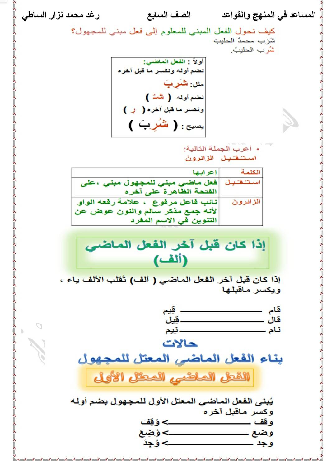 MTg3MzcwMC4zMzk2 شرح و حل درس بناء الافعال للمجهول للصف السابع المنهاج السوري